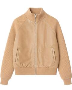 Veste zippée en simili cuir beige premium pour homme, col côtelé, vêtement d'extérieur décontracté pour l'hiver, manteau élégant et tendance - Product Image 1
