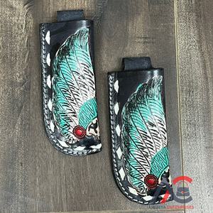 Venta caliente hecho a mano de cuero con herramientas cuchillo plegable Clip caso Occidental Floral cuero genuino cuchillo plegable bolsa con lazo para cinturón - Product Image 1