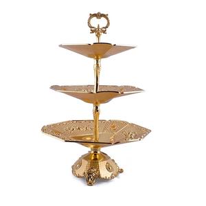 Support à gâteau décoratif écologique en métal nickelé à 3 niveaux, de forme arrondie, pour les fêtes - Product Image 3