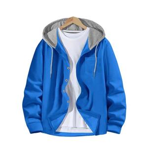2025 New Fashion Men's Casual <b>Cardigan</b> <b>Coat</b> Waffle Lattice Color Breasted Hooded Loose Outdoor Sports Top - Product Image 1