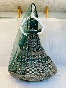 Zarna 16 Kali <b>Net</b> Heavy Glitter Bridal Lehenga Set Full Jarkan Stones Shisha Mirror Work Full Flare Can-Can Heavily Indian - Product Image 2