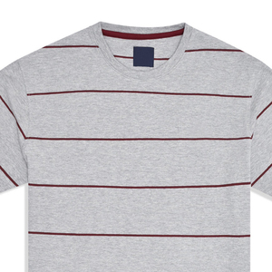 Camiseta de cuello redondo a rayas grises brezo de punto de algodón 100% de alta calidad para hombre, logotipo personalizable ecológico, 220g, Elegante, sólido - Product Image 2