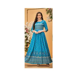 Vestido Kurti con estampado de rayón pesado de diseñador de diseño moderno de lujo para ropa de fiesta de Festival disponible a precio mayorista - Product Image 1