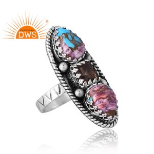 Nueva tendencia plata esterlina Natural Mojave cobre púrpura turquesa y anillo de piedras preciosas ahumadas joyería de mujer para regalo de mujer para ella - Product Image 4