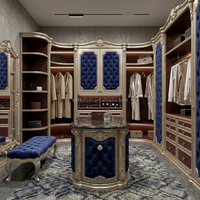 Canapé capitonné classique européen sur mesure avec structure en bois sculpté et assise en velours bleu pour villa, hôtel, salon
