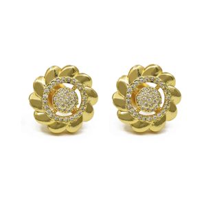 Aretes de Zirconia con Baño de Oro Micro de 14K, 18K y 24K, Forma de Flor, Venta al Por Mayor - Product Image 3