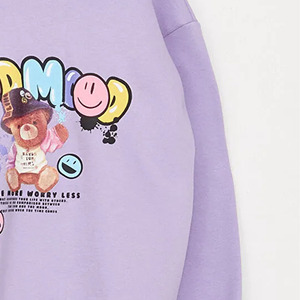 Sudadera con Capucha Morada Unisex, Estampado de Oso de Dibujos Animados, Estilo Holgado Informal para Otoño - Product Image 2