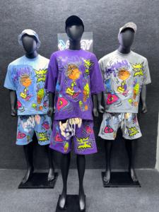 Ensemble de vêtements d'extérieur 100% coton pour hommes du fabricant de vêtements Ensemble de shorts d'été Streetwear imprimé graphique surdimensionné délavés à l'acide - Product Image 4