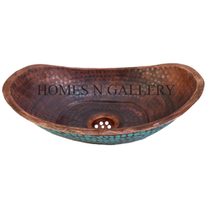 Lavabo de cobre con acabado de pátina de forma ovalada de diseño clásico para baño y fregadero de cocina a un precio asequible de la India - Product Image 1