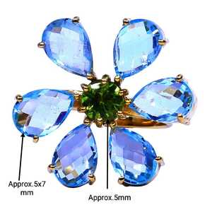 Anillo de ajuste de canal con forma de flor de peridoto de Topacio Azul de Plata de Ley 925 estilo de boda clásico con chapado en oro - Product Image 5