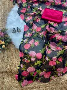 Manténgase hermosa con nuestra nueva colección de Saree de tela de Georgette suave con estampado de flores digitales con el diseñador Valmoti Handwork - Product Image 4