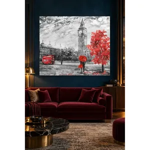 Impression sur toile Fida Big Ben et couple avec parapluie rouge - Product Image 1