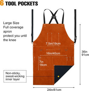 Delantales de soldadura de cuero de vaca Real 100%, ropa de trabajo transpirable y que absorbe la humedad, delantales de trabajo suaves cómodos y antideslizantes - Product Image 5