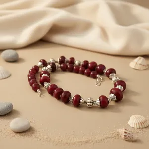 Collier en argent 925 avec perles de pierre rouge pour femme, bijoux religieux classiques avec placage argenté, idéal pour un cadeau de mariage ou de fête - Product Image 1