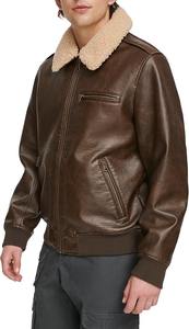 Blouson d'aviateur pour homme en similicuir avec doublure en peau de mouton Blouson de moto en cuir avec capuche et bavoir amovibles - Product Image 4