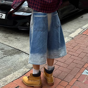 Pantalones vaqueros lavados Vintage personalizados para hombre, pantalones cortos de pierna ancha de algodón 100%, diseñador de moda, pantalones vaqueros holgados de calle para hombre - Product Image 4