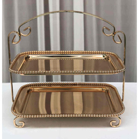 Support à gâteau de luxe à 2 niveaux en métal doré, écologique et personnalisable, plateau de présentation moderne pour desserts, porte-cupcakes pour mariage