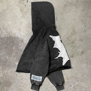 Logo personnalisé lavé à l'acide en détresse Patch brodé à capuche pour hommes 100% coton Design personnalisé Streetwear Couleur unie hiver - Product Image 2