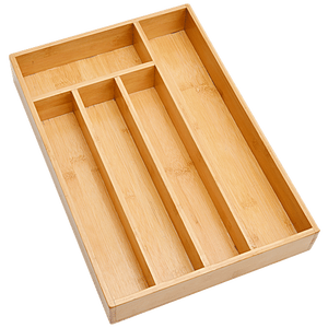Organisateur de tiroir à couverts en bambou moderne fait à la main avec plusieurs sections pour le rangement des cuillères, des fourchettes, des couteaux et des ustensiles - Product Image 6