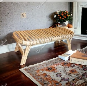 Bois solide intégral moderne des deux côtés du tabouret exquis incurvé tabouret long de tissage en bambou banc de visage Console d'incrustation d'os - Product Image 2