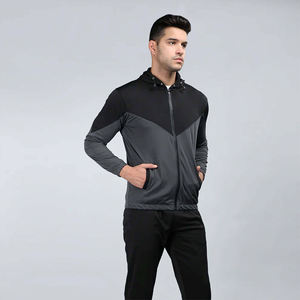 Ensemble de survêtement décontracté pour homme, écologique, uni, noir et gris, veste à capuche zippée, pantalon, 100% coton, vêtements de sport pour l'entraînement - Product Image 2