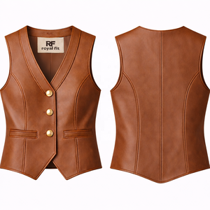 Chaleco de Cuero Genuino Personalizado para Mujer, Corte Entallado, Cierre de Botones, Color Marrón, Proveedor OEM ODM - Product Image 1