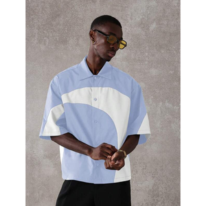 VARLDENS hommes automne surdimensionné Anti-rides séchage rapide chemise fermeture à glissière néo géométrique impression modulaire courbe conception précision - Product Image 1