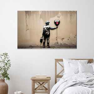 Declaración de Amor Urbano: Impresión en Lienzo de Banksy con Globo de Corazones, Enmarcado para Exhibición en Galería - Product Image 1