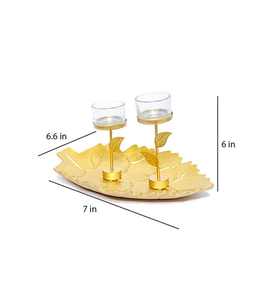 Base de hierro, diseño de hojas, tapa de cristal, candelabro hecho a mano - Product Image 3