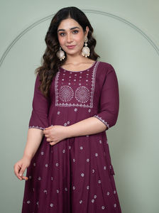 Vestido Kurti Anarkali Largo Estampado Floral Indio, Estampado a Mano, Moderno, para Mujer, Regalo para Ella - Product Image 4