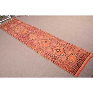 2.4x10.4 ft <b>Runner</b> Vintage <b>Rug</b>, Turkish <b>Rug</b>, Orange Black Animal Print Wool <b>Rug</b> - Product Image 4