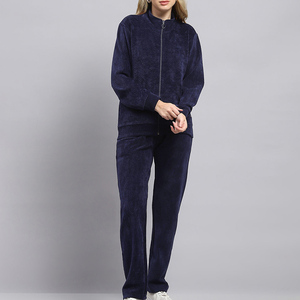 Meilleure vente personnalisé bleu marine Self Design col montant femmes OEM survêtement 2 pièces ensemble pleine longueur 2 pièces femmes survêtement - Product Image 1