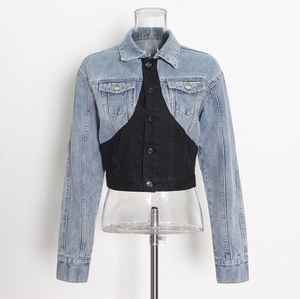 Nuevo traje de mezclilla de barril recto de cintura alta corto empalmado - Product Image 3