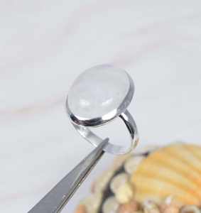 925 argent Sterling réglable arc-en-ciel pierre de lune anneau ovale coupe lunette réglage pierres précieuses déclaration bijoux pour femmes - Product Image 2