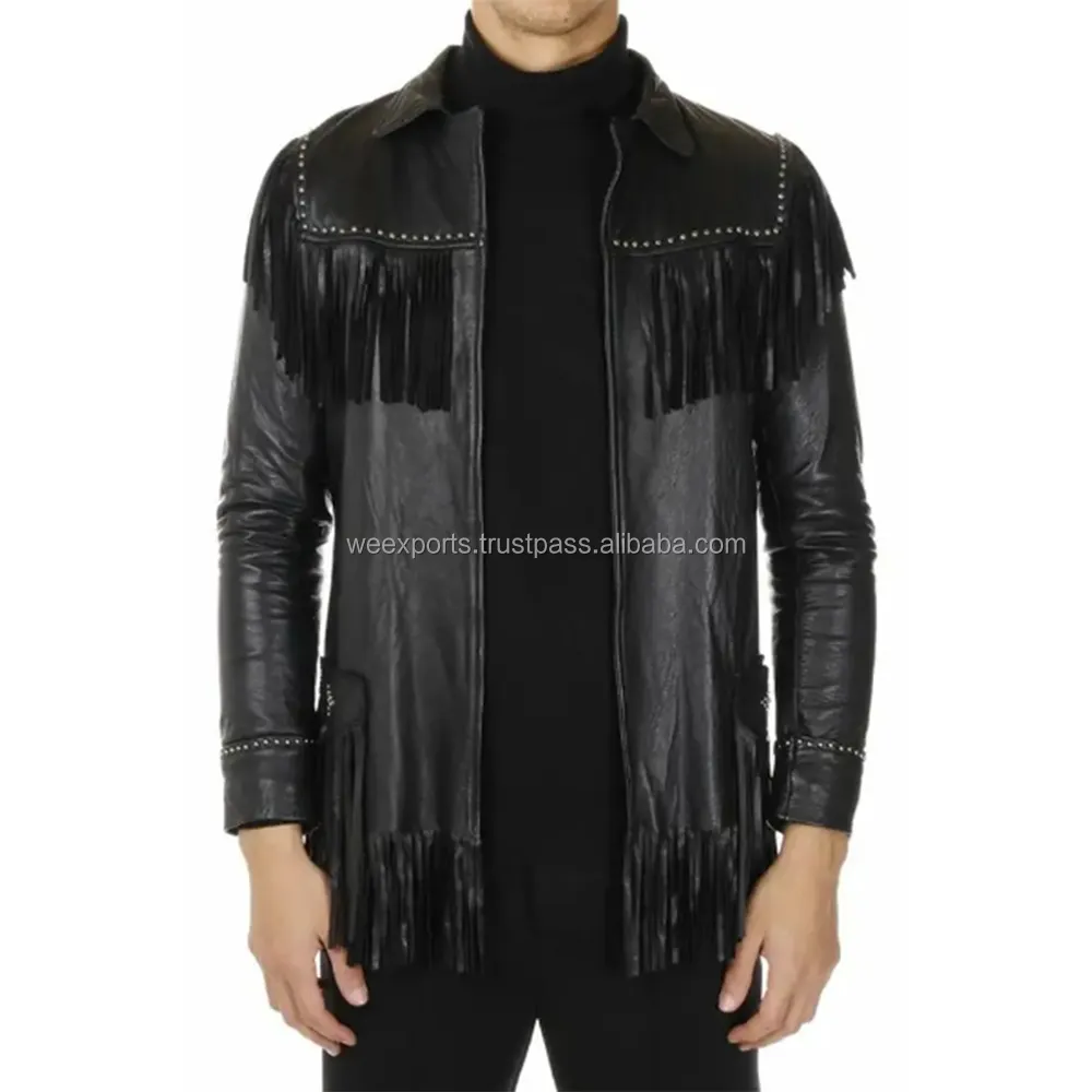 Высококачественная Мужская Черная западная одежда из коровьей кожи мягкая кожаная куртка в ковбойском стиле куртка