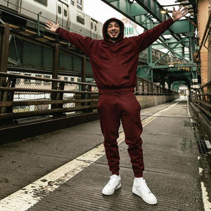 2025 nuevo otoño logotipo personalizado de alta calidad ropa de entrenamiento Unisex 2 piezas trajes de jogging chándal liso con capucha hombres de alta calidad - Product Image 4