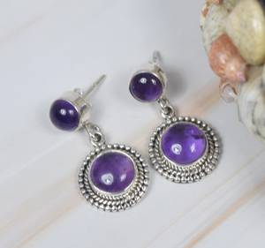 Boucles d'oreilles en argent sterling 925 avec améthyste violette naturelle, forme goutte d'eau, pour femmes, faites à la main, classiques, cadeaux de mariage, fête, fête des mères - Product Image 1