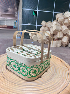 REGALOS Y ARTESANÍA Caja de regalo tejida con tapa Cestas de bambú Trenzado hecho a mano de alta calidad Hermoso para boda - Product Image 2