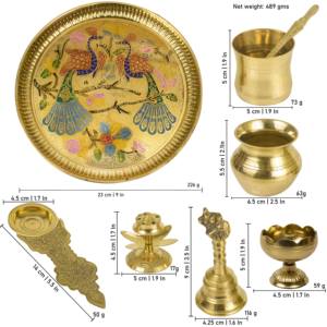 Juego de Thali de Latón con Diseño de Pavo Real para Rituales Hindúes, Mandir en Casa, Decoración Festiva de Diwali y Regalos Espirituales - Product Image 4