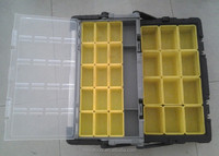 Boîte à outils en plastique professionnelle portable et durable MEIJIA NingBo Factory avec couvercle transparent sur le dessus, 18 pouces.