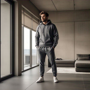 Survêtement surdimensionné à fermeture éclair pour hommes OEM ensemble de pantalons de survêtement à capuche à fermeture éclair pour hommes couleur unie survêtement à fermeture éclair pour hommes - Product Image 5