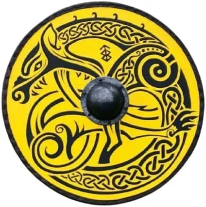 Viking Round Shield 24-Zoll-Ritterschlacht Mittelalter licher Krieger Rüstung Holz schild Beste Wand dekoration Geschenke (Gelb & Schwarz)