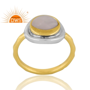 Anillo de piedras preciosas de nácar natural chapado en oro de 18 quilates de latón de diseño vintage, joyería personalizada para mujer, regalo para ella - Product Image 1