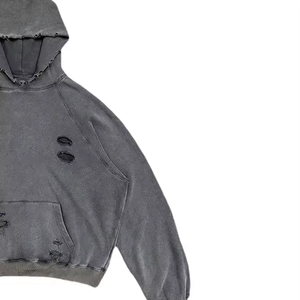 Sudaderas con capucha Vintage de algodón grueso de alta calidad, venta al por mayor, jersey en blanco, Sudadera con capucha en blanco desgastada lavada con piedra ácida desgastada recortada - Product Image 2