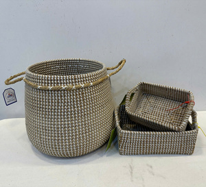 ตะกร้าเก็บของทรงสี่เหลี่ยมผืนผ้าจากหญ้าทะเล ขนาดกลาง  เป็นมิตรกับสิ่งแวดล้อม หรูหรา ใช้ได้หลากหลาย - Product Image 2