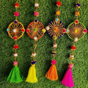 ที่แขวนติดผนังในฝันของตกแต่งงานแต่งงานแบบอินเดียพวงมาลัยปอมปอมประดับพู่หลากสีโกต้าแพตติตกแต่งงานปาร์ตี้ backdr - Product Image 1