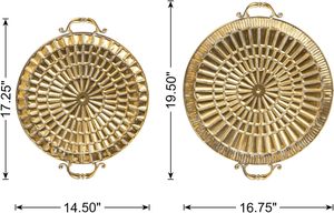 Plateaux décoratifs en métal avec poignées Plateau de maquillage rond en relief doré Lot de 2 Grands plateaux décoratifs ovales vintage pour bijoux en or - Product Image 2