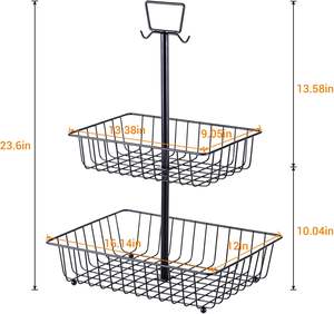 Corbeille à fruits rectangulaire 2 niveaux en métal comptoir de cuisine organisation Snack noir pour cuisine stockage à la main - Product Image 2