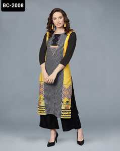อินเดียแบบดั้งเดิมสวมใส่พร้อมที่จะสวมใส่เสื้อเครพเคอร์ทิสพิมพ์ดิจิตอลแบบลำลองและสวมใส่ทุกวันคอลเลกชัน Kurtis ง่าย - Product Image 2
