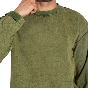 Sweat-shirt à col rond surdimensionné pour homme, vert uni, en coton tricoté, pull décontracté, vêtements d'automne, prix de gros - Product Image 4
